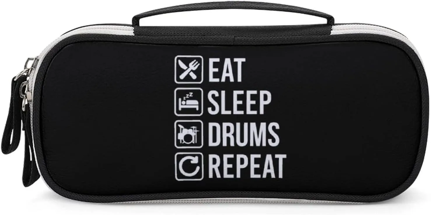 EAT Sleep Drum Repeat Portable Pencil Pen Case Small Cosmetic Bag Womens Makeup Pouch Pencil Bags