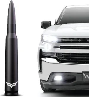 EcoAuto Badass 50 Cal Bullet Antenna Replacement Fits All Chevy & GMC Truck Model Years - Car Antenna Replacement - Military Grade Aluminum - Anti Chip & Anti Theft Design (Matte Black)