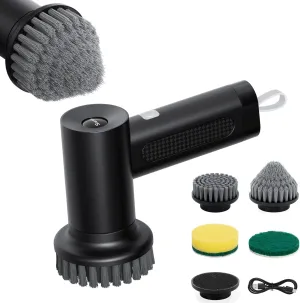 Electric Spin Scrubber, 2000 mAh Cordless Power Scrubber with 4 Replaceable Heads, 2 Speeds Portable Scrubber for Cleaning Sink/Stove/Corner/Tile/Grout/Bowl (Black)