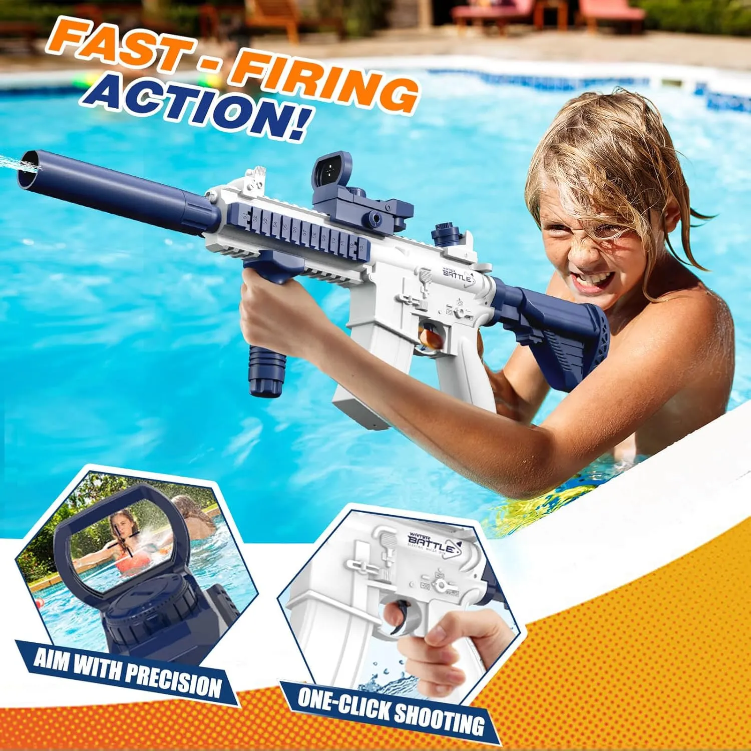 Electric Water Blaster for Kids Adults - Automatic, Extended-Range, Universal Inlet, Summer Outdoor Beach Swimming Pool Party Toys, Gift for Kids Age 8 9 10 11 12 Years Old Boys