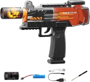 Electric Water Gun - Black | Flame LED Nozzle, High-Power Spray, 500mAh Battery, 32ft Range, Dual Water Supply