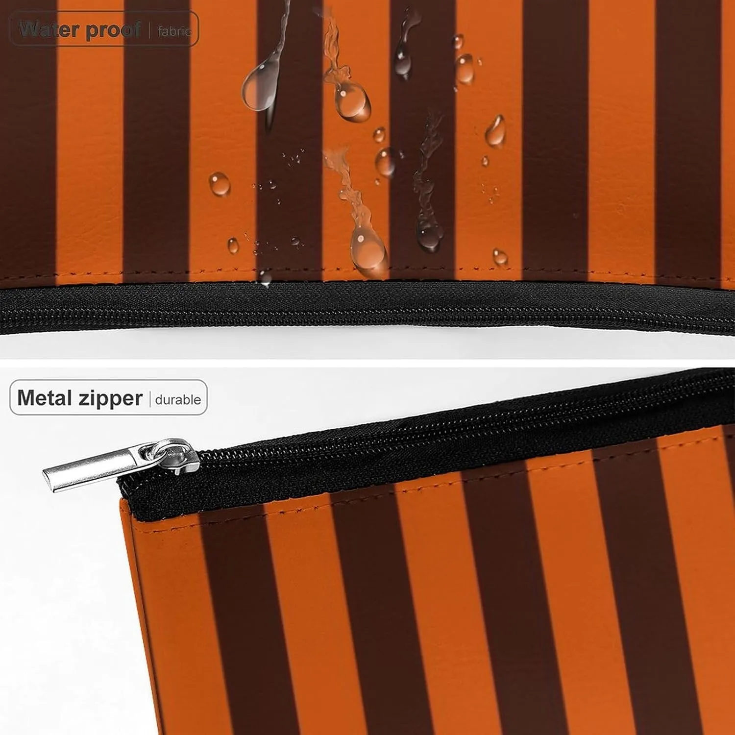 Elegant Makeup Bag, Burnt Orange Striped Cosmetic Bag Large Capacity Pouch Portable Organizer for Men & Women
