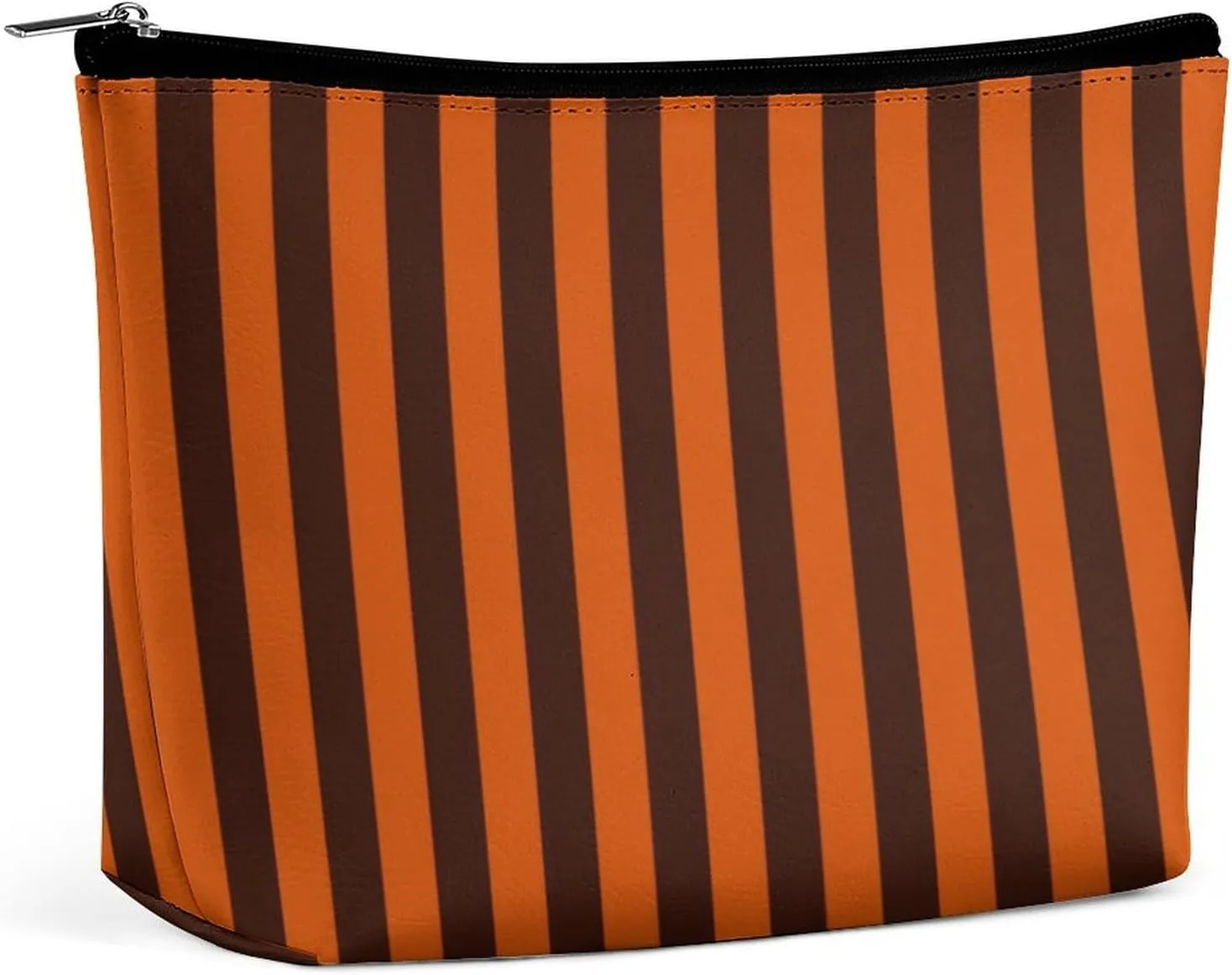 Elegant Makeup Bag, Burnt Orange Striped Cosmetic Bag Large Capacity Pouch Portable Organizer for Men & Women