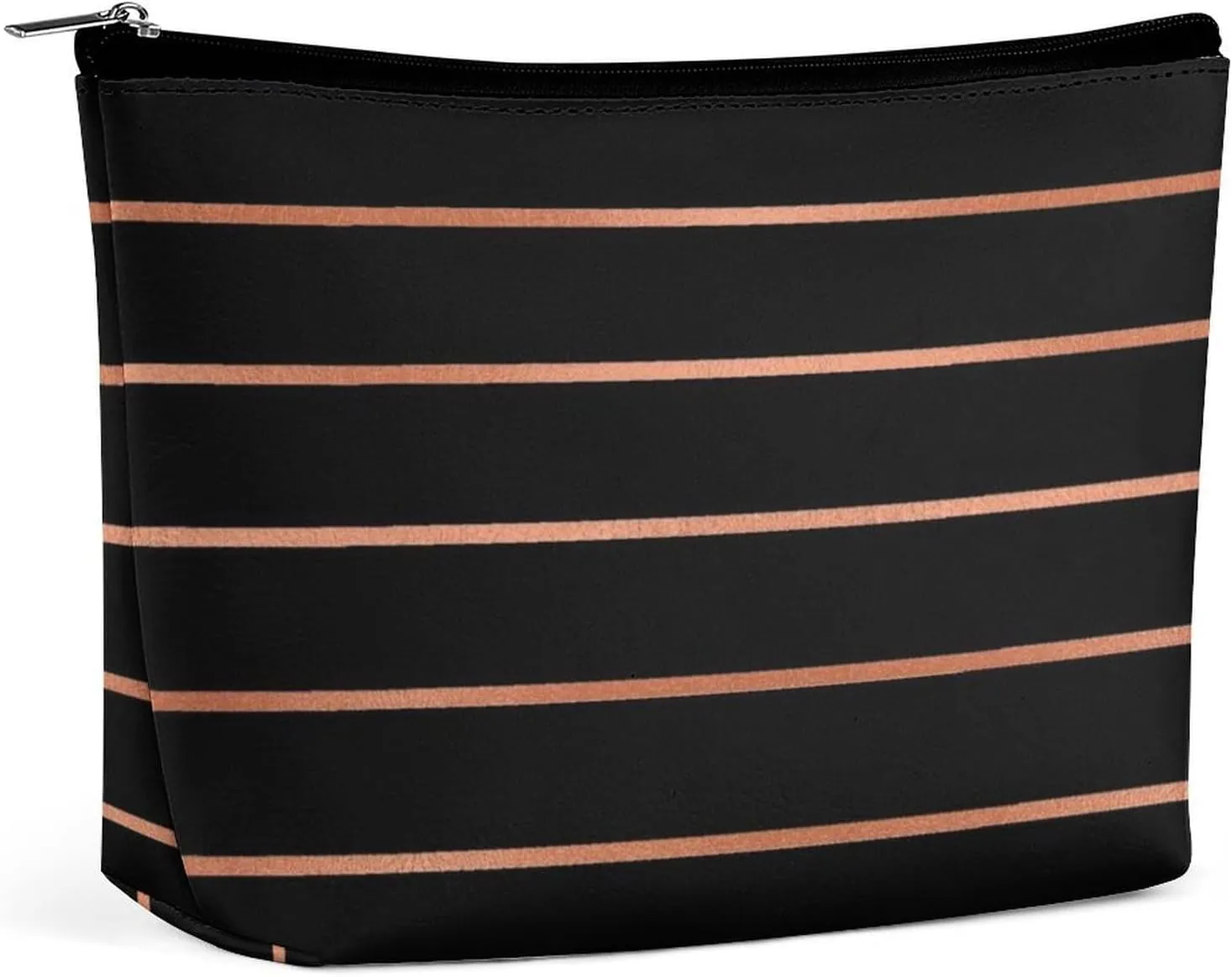 Elegant Makeup Bag, Copper Rose Gold Stripes Cosmetic Bag Large Capacity Pouch Portable Organizer for Men & Women