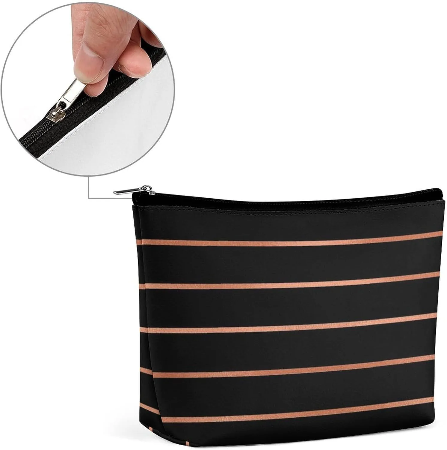 Elegant Makeup Bag, Copper Rose Gold Stripes Cosmetic Bag Large Capacity Pouch Portable Organizer for Men & Women