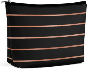 Elegant Makeup Bag, Copper Rose Gold Stripes Cosmetic Bag Large Capacity Pouch Portable Organizer for Men & Women