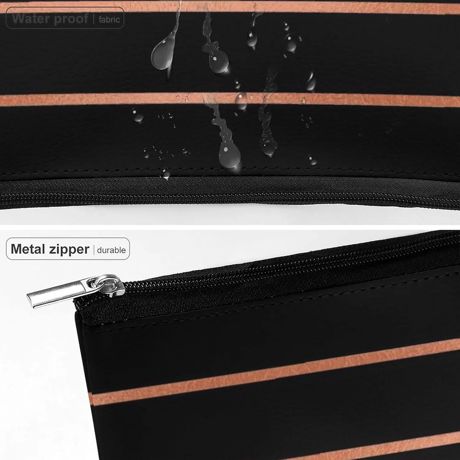 Elegant Makeup Bag, Copper Rose Gold Stripes Cosmetic Bag Large Capacity Pouch Portable Organizer for Men & Women