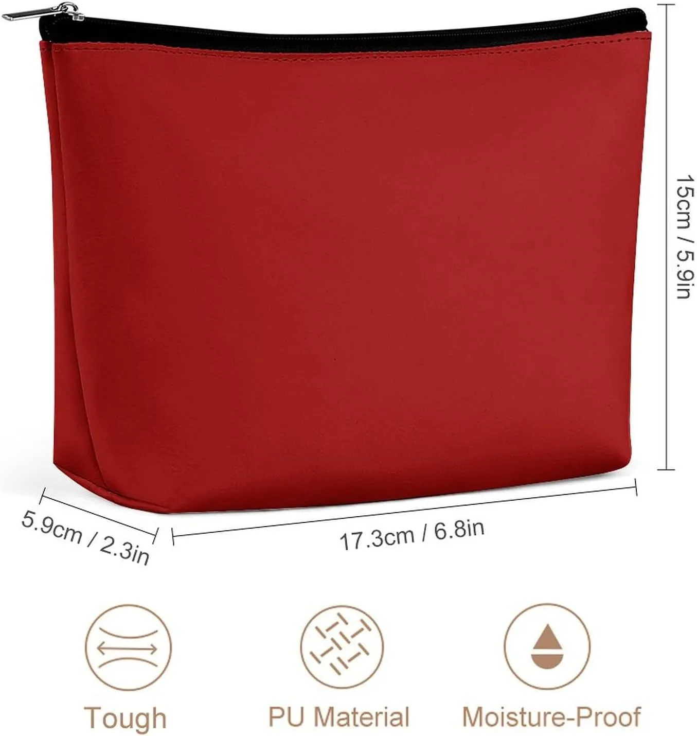 Elegant Makeup Bag, Dark Red Solid Color Classic Elegant Cosmetic Bag Large Capacity Pouch Portable Organizer for Men & Women