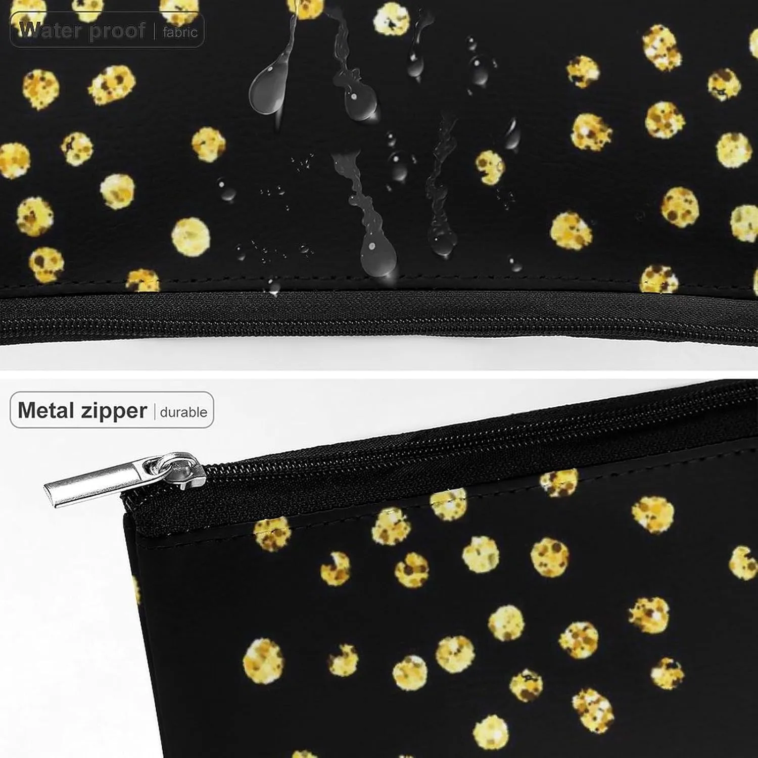 Elegant Makeup Bag, Golden Glitter Dots Cosmetic Bag Large Capacity Pouch Portable Organizer for Men & Women