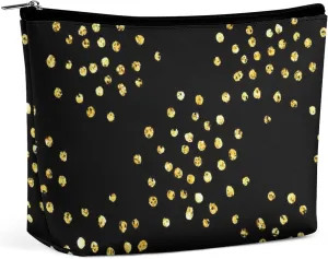 Elegant Makeup Bag, Golden Glitter Dots Cosmetic Bag Large Capacity Pouch Portable Organizer for Men & Women