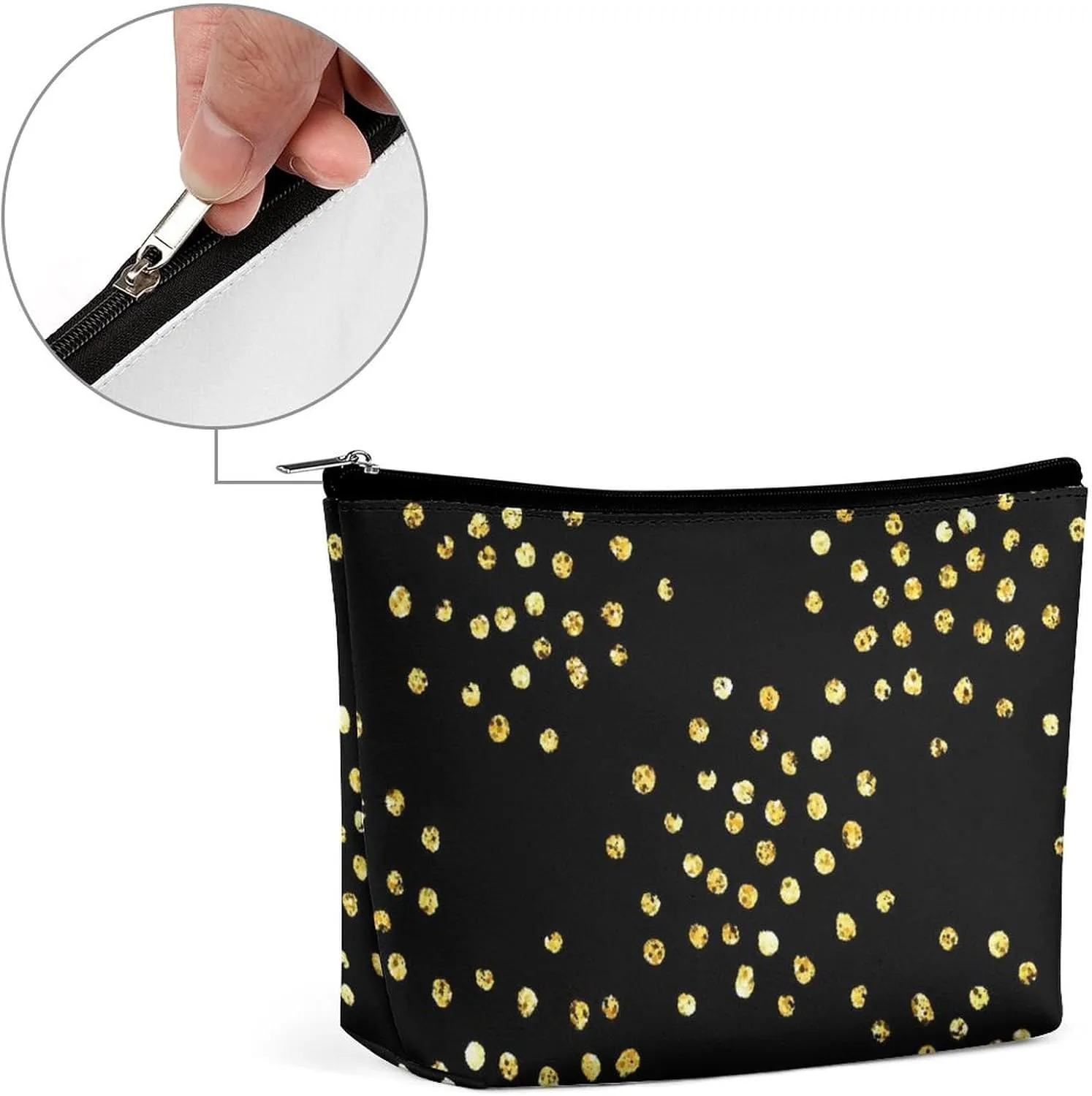 Elegant Makeup Bag, Golden Glitter Dots Cosmetic Bag Large Capacity Pouch Portable Organizer for Men & Women