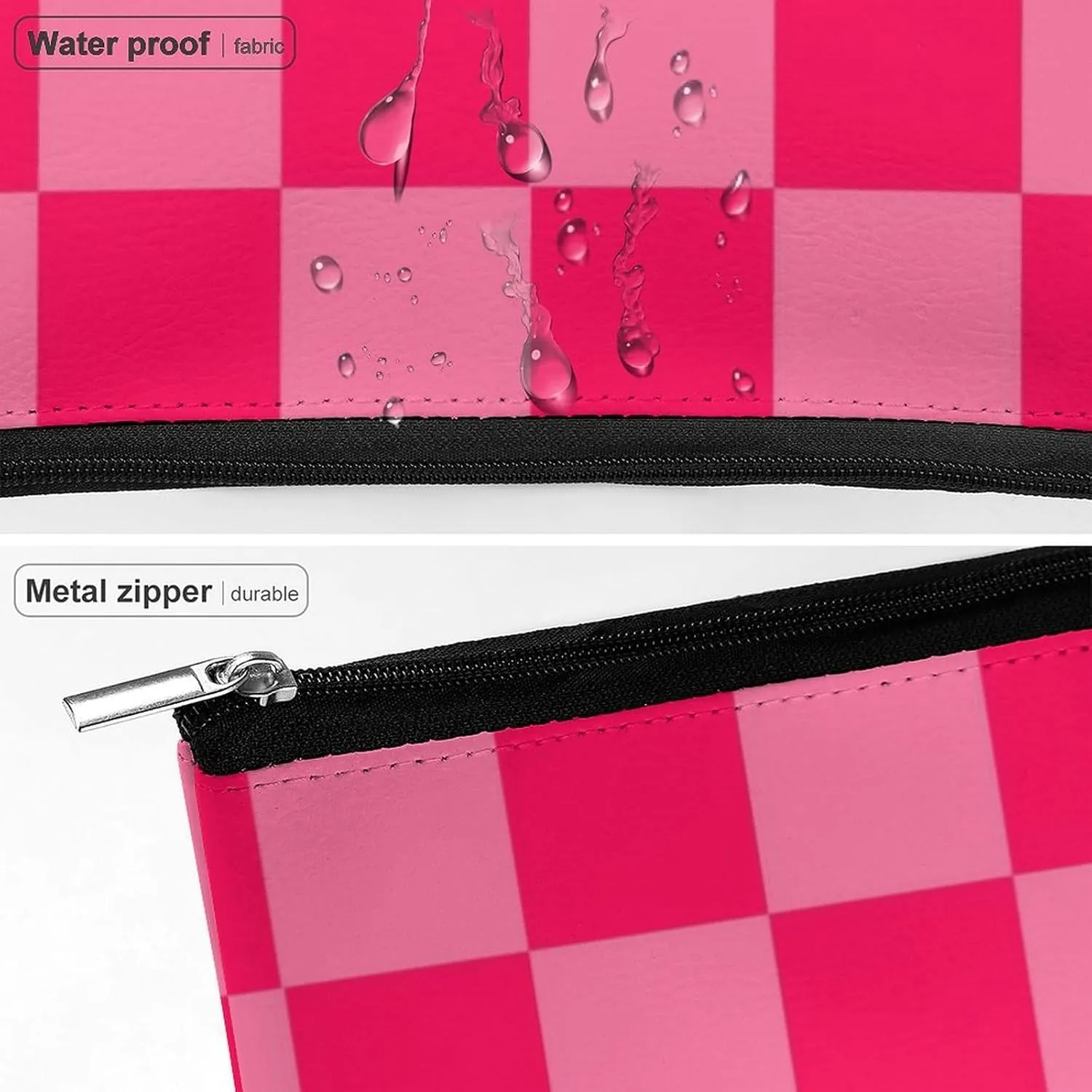 Elegant Makeup Bag, Hot Pink Checker Cosmetic Bag Large Capacity Pouch Portable Organizer for Men & Women