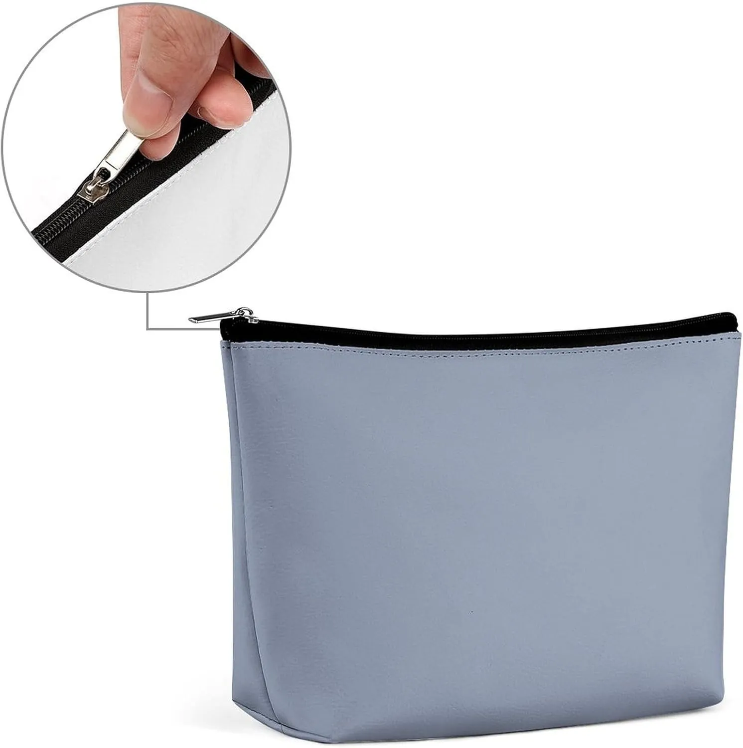 Elegant Makeup Bag, Modern Blue Grey Solid Simple Minimal Cosmetic Bag Large Capacity Pouch Portable Organizer for Men & Women