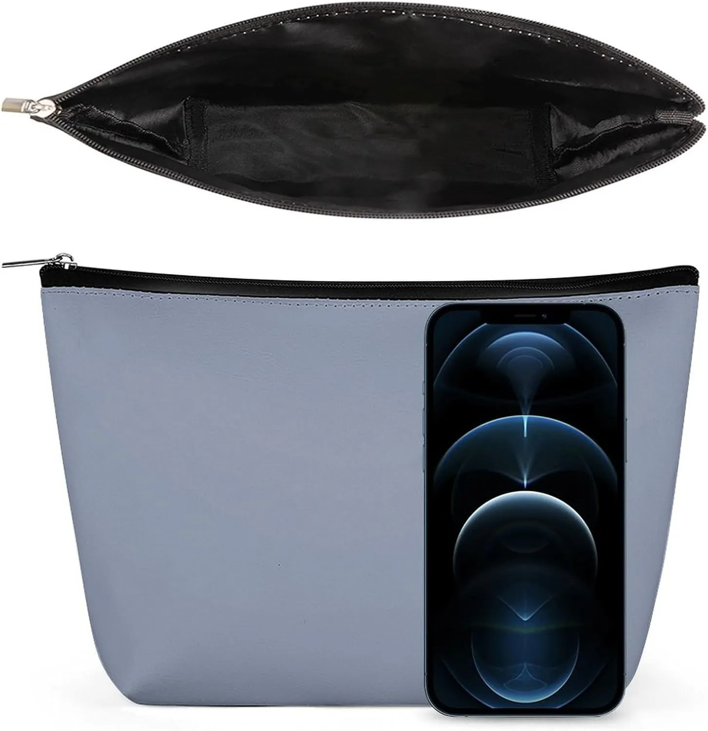 Elegant Makeup Bag, Modern Blue Grey Solid Simple Minimal Cosmetic Bag Large Capacity Pouch Portable Organizer for Men & Women