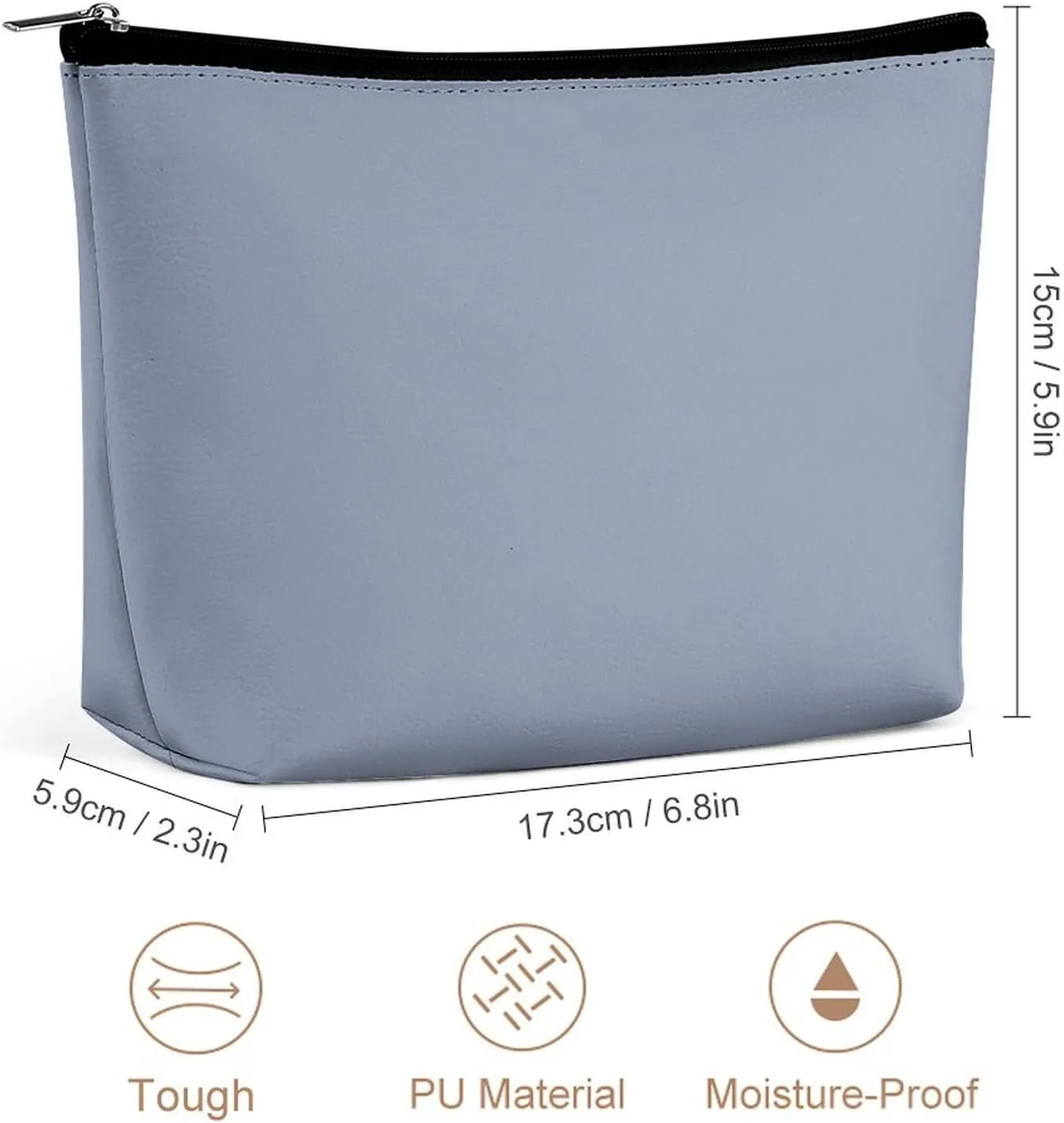 Elegant Makeup Bag, Modern Blue Grey Solid Simple Minimal Cosmetic Bag Large Capacity Pouch Portable Organizer for Men & Women