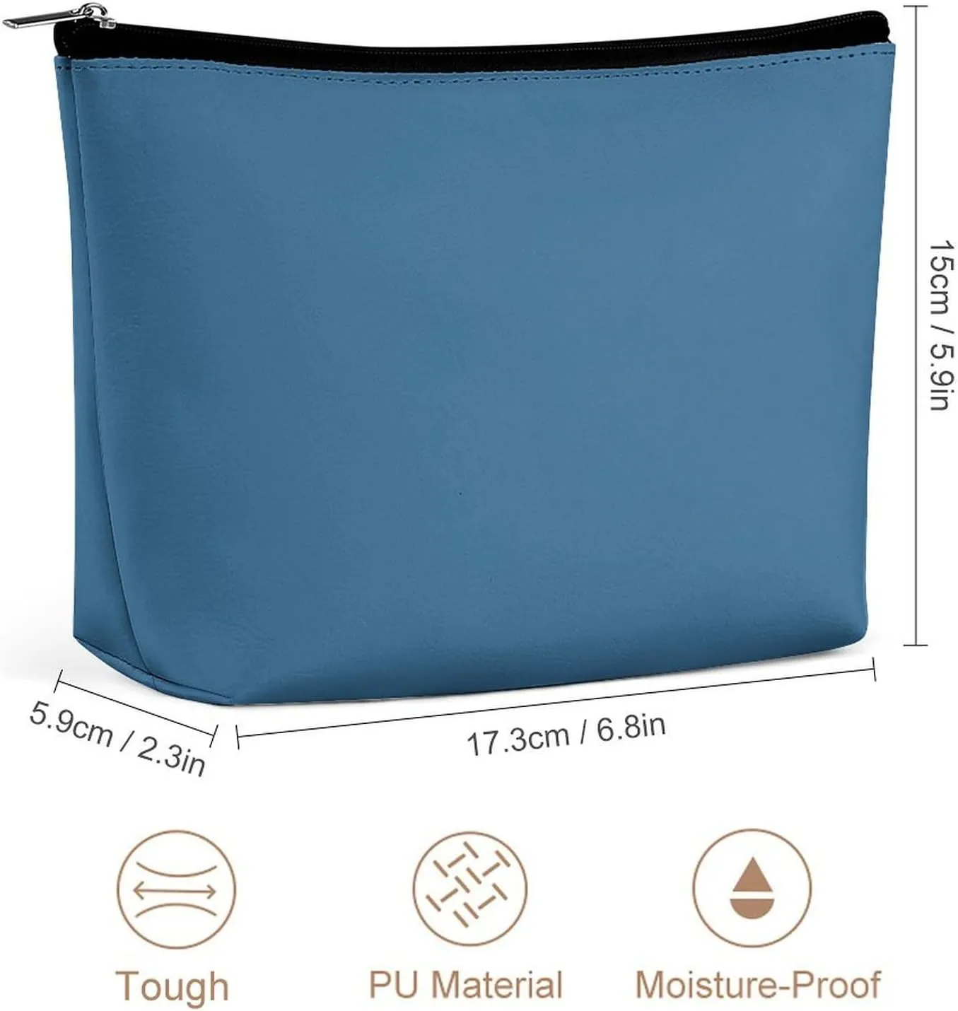 Elegant Makeup Bag, Modern Blue Solid Color Cosmetic Bag Large Capacity Pouch Portable Organizer for Men & Women