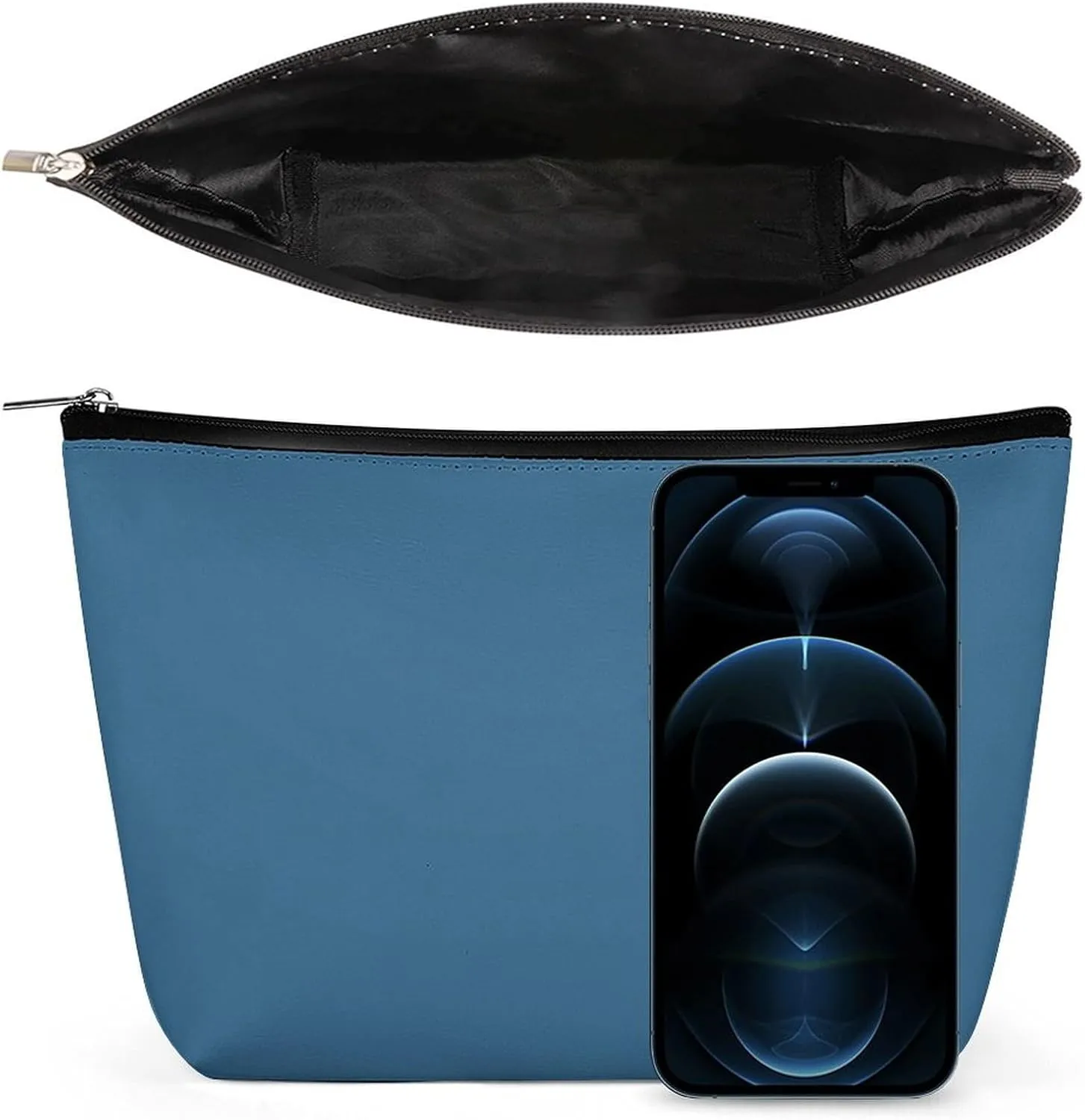 Elegant Makeup Bag, Modern Blue Solid Color Cosmetic Bag Large Capacity Pouch Portable Organizer for Men & Women