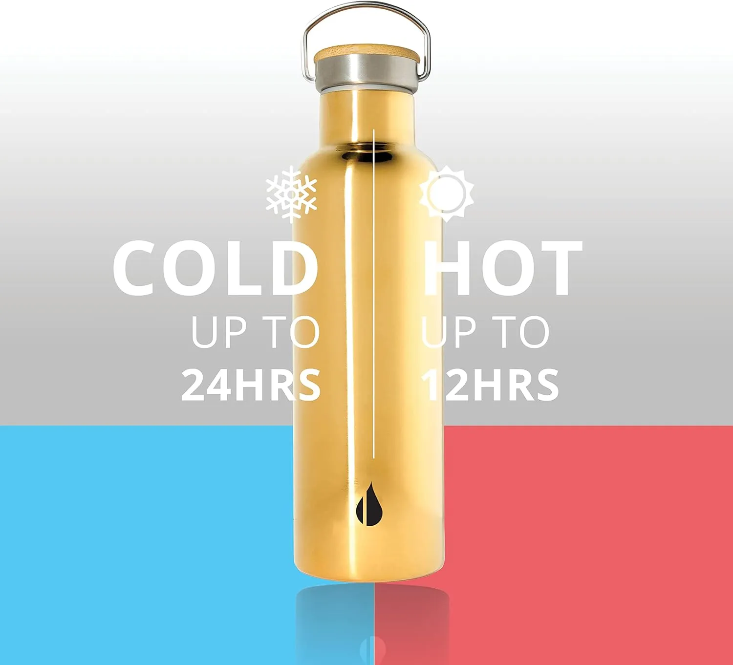 Elemental Classic Stainless Steel Water Bottle - 25oz Leak Proof Double Wall Insulated Water Bottle for Travel, Gym, Sports and Hydration - Thermos Water Bottles with Bamboo Lid - Gold