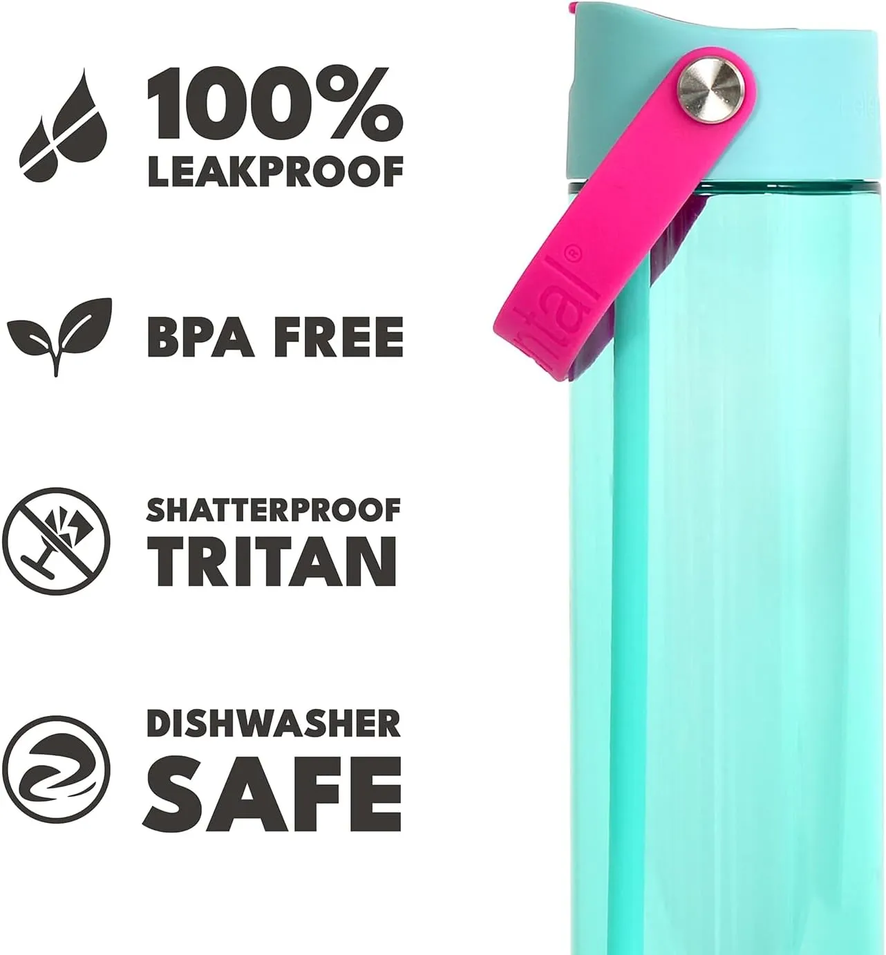 Elemental Splash Water Bottle with Straw - BPA-Free Tritan Plastic Reusable Water Bottle with Strap - Leak-Proof Waterbottle for Travel, Gym and Sports - 26oz