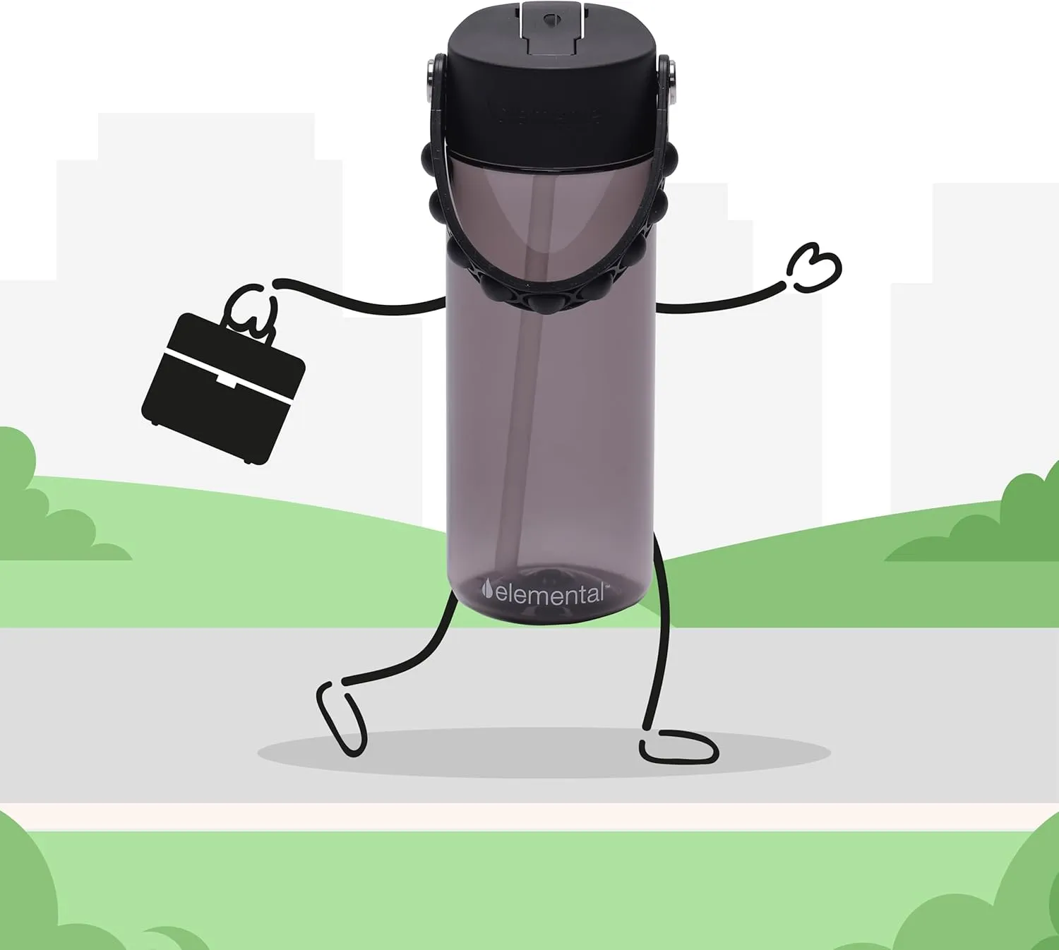 Elemental Water Bottles for Kids - Splash Kids Water Bottle for School with Pop-it Handle - BPA Free Tritan Plastic Water Bottle with Straw Leak Proof when Spout is Closed - Black - 18oz