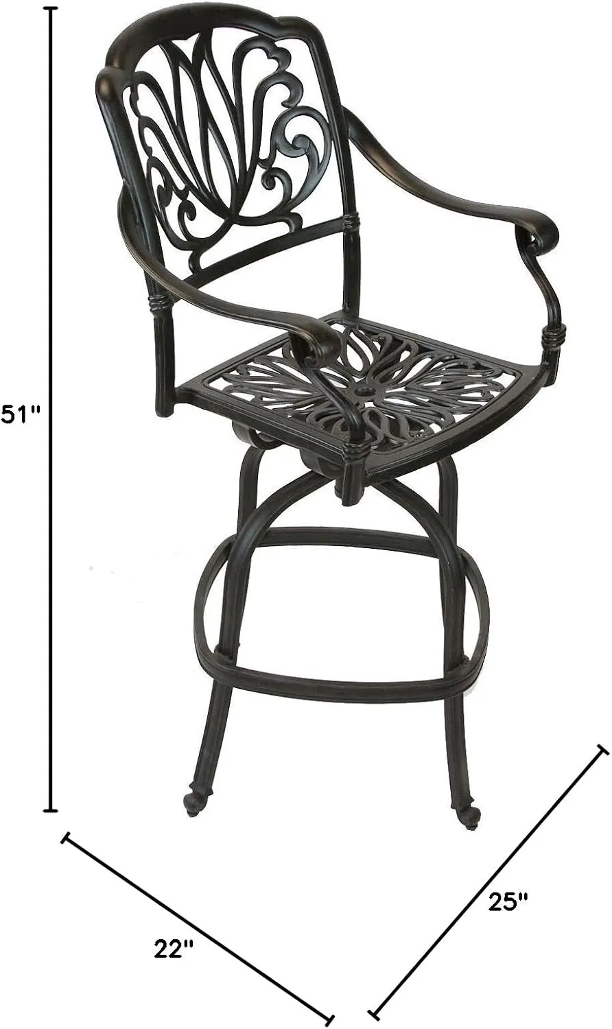 Elizabeth Outdoor Patio Swivel Bar Stools 30" Cast Aluminum Dark Bronze (4, Sunbrella Sesame)