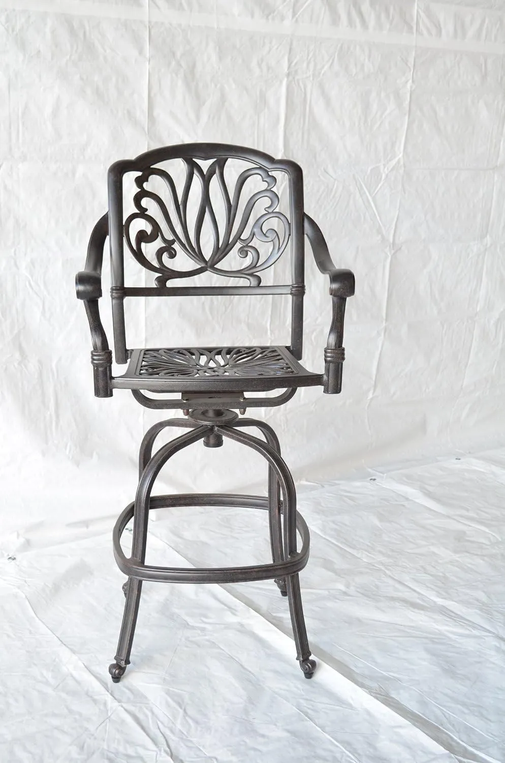 Elizabeth Outdoor Patio Swivel Bar Stools 30" Cast Aluminum Dark Bronze (4, Sunbrella Sesame)