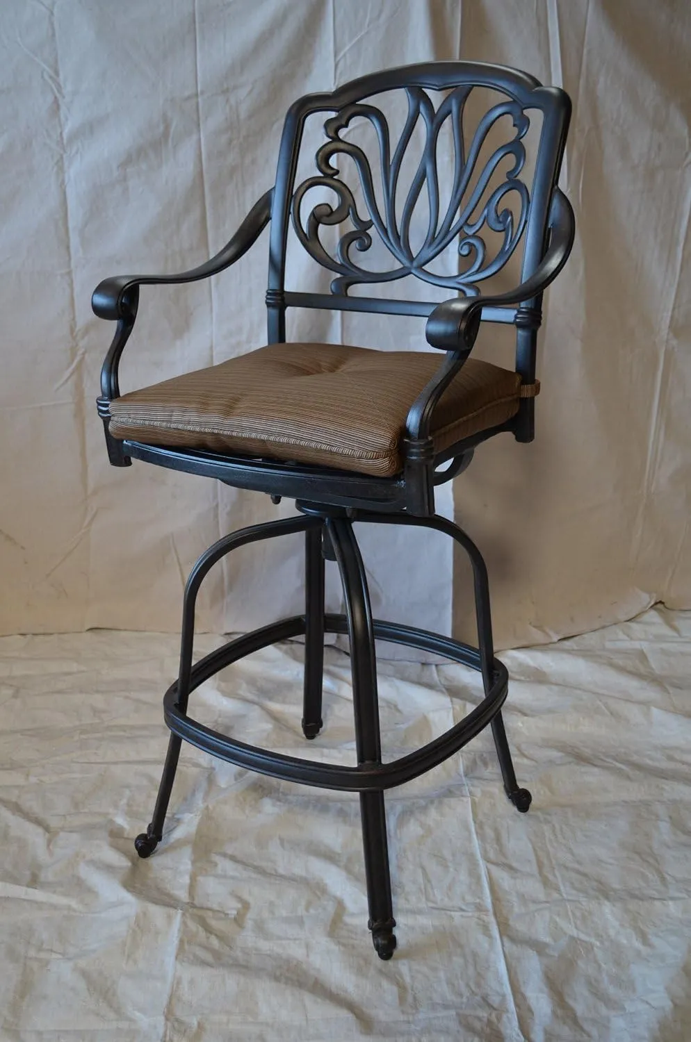 Elizabeth Outdoor Patio Swivel Bar Stools 30" Cast Aluminum Dark Bronze (4, Sunbrella Sesame)