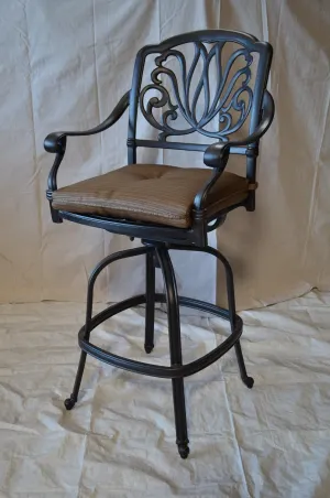 Elizabeth Outdoor Patio Swivel Bar Stools 30" Cast Aluminum Dark Bronze (4, Sunbrella Sesame)