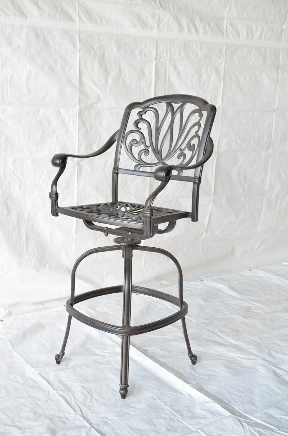 Elizabeth Outdoor Patio Swivel Bar Stools 30" Cast Aluminum Dark Bronze (4, Sunbrella Sesame)
