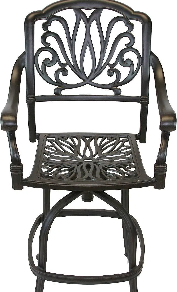 Elizabeth Outdoor Patio Swivel Bar Stools 30" Cast Aluminum Dark Bronze (4, Sunbrella Sesame)