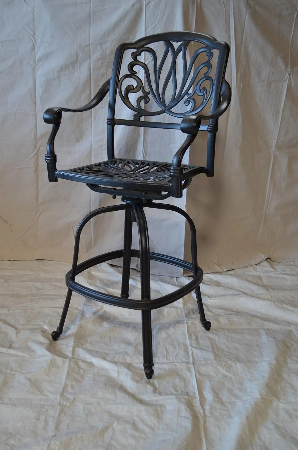 Elizabeth Outdoor Patio Swivel Bar Stools 30" Cast Aluminum Dark Bronze (4, Sunbrella Sesame)