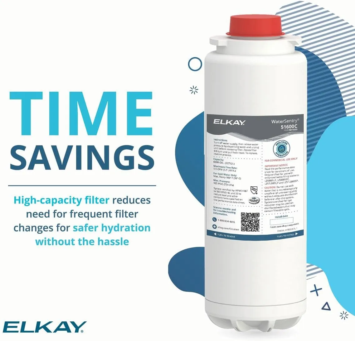 Elkay 51600C WaterSentry Lead   Microplastics NSF/ANSI Certified 6000 Gal 12 Month Filter