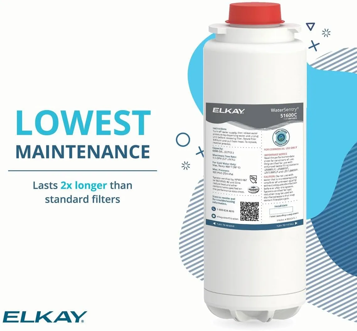 Elkay 51600C WaterSentry Lead   Microplastics NSF/ANSI Certified 6000 Gal 12 Month Filter