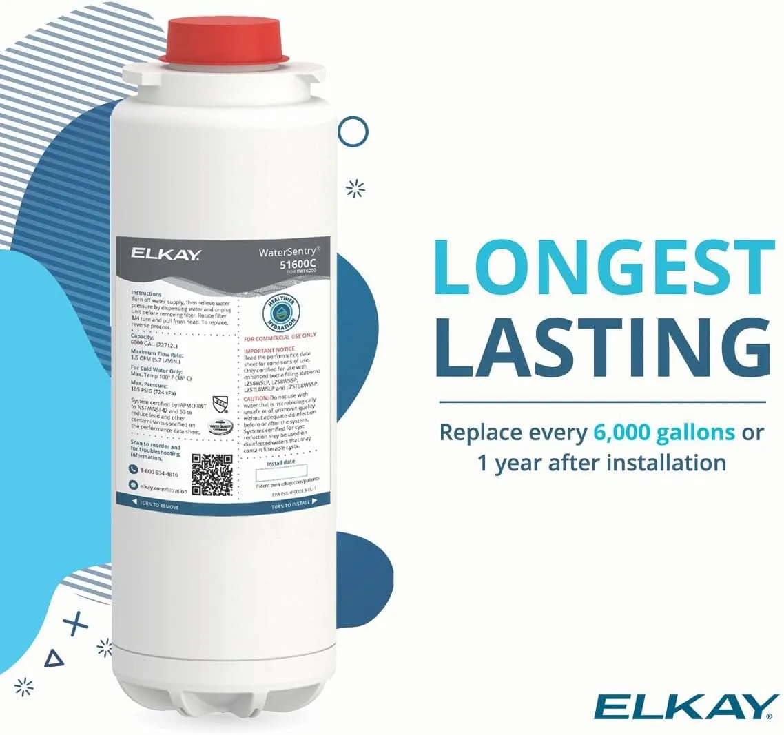 Elkay 51600C WaterSentry Lead   Microplastics NSF/ANSI Certified 6000 Gal 12 Month Filter