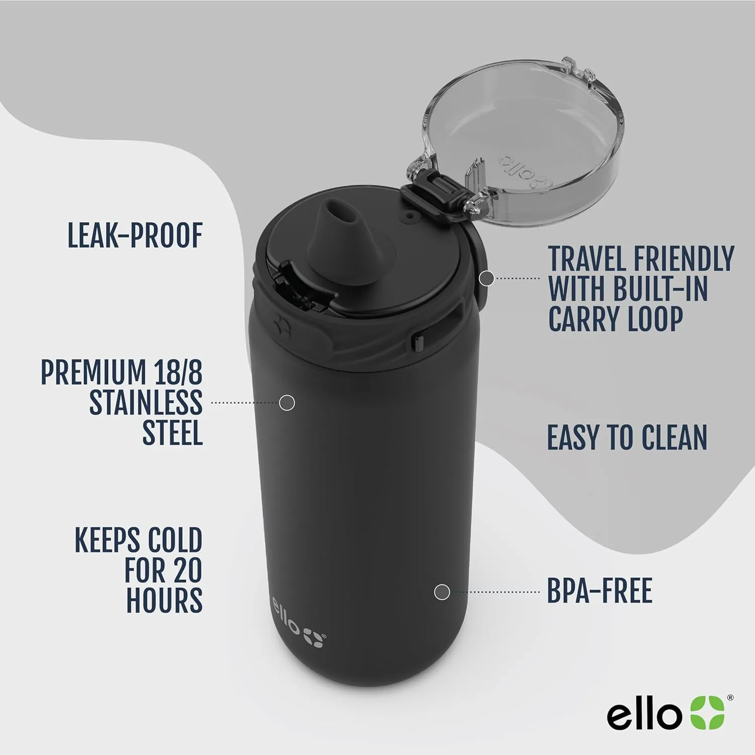 Ello Cooper 18oz Kids Stainless Steel Water Bottle Vacuum Insulated with Straw and Carry Handle, Leak Proof Locking Lid with Soft Silicone Spout, Fits Car Cupholder, Dishwasher Safe, Bonfire