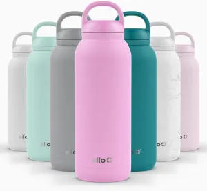 Ello Cooper Twist 40oz Stainless Steel Water Bottle with Chug Lid | Leak Proof | Double Walled and Vacuum Insulated | Built in Carry Loop | Dishwasher Safe | Bubblegum Pink