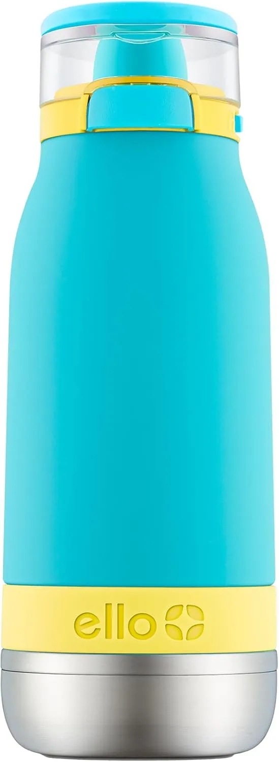 Ello Emma 14oz Vacuum Insulated Stainless Steel Kids Water Bottle with Straw and Built-in Carrying Handle and Leak-Proof Locking Lid for School Backpack, Lunchbox and Outdoor Sports, Sky