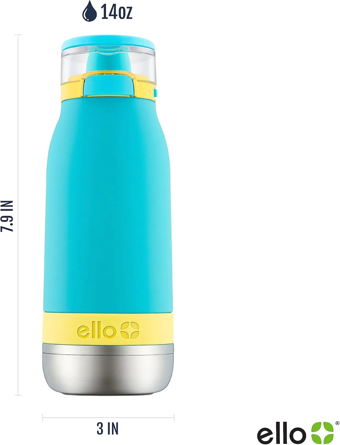 Ello Emma 14oz Vacuum Insulated Stainless Steel Kids Water Bottle with Straw and Built-in Carrying Handle and Leak-Proof Locking Lid for School Backpack, Lunchbox and Outdoor Sports, Sky
