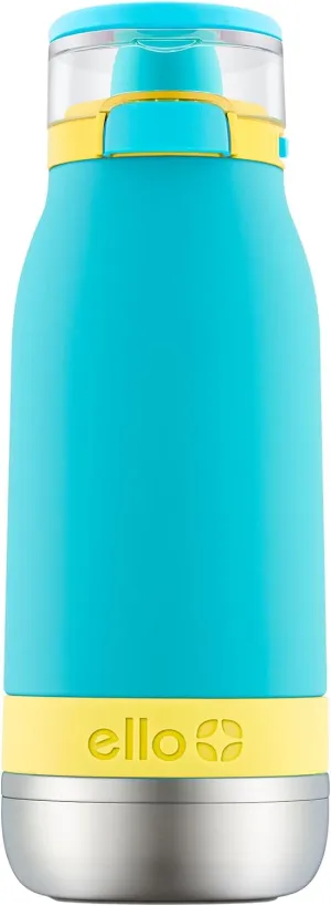 Ello Emma 14oz Vacuum Insulated Stainless Steel Kids Water Bottle with Straw and Built-in Carrying Handle and Leak-Proof Locking Lid for School Backpack, Lunchbox and Outdoor Sports, Sky