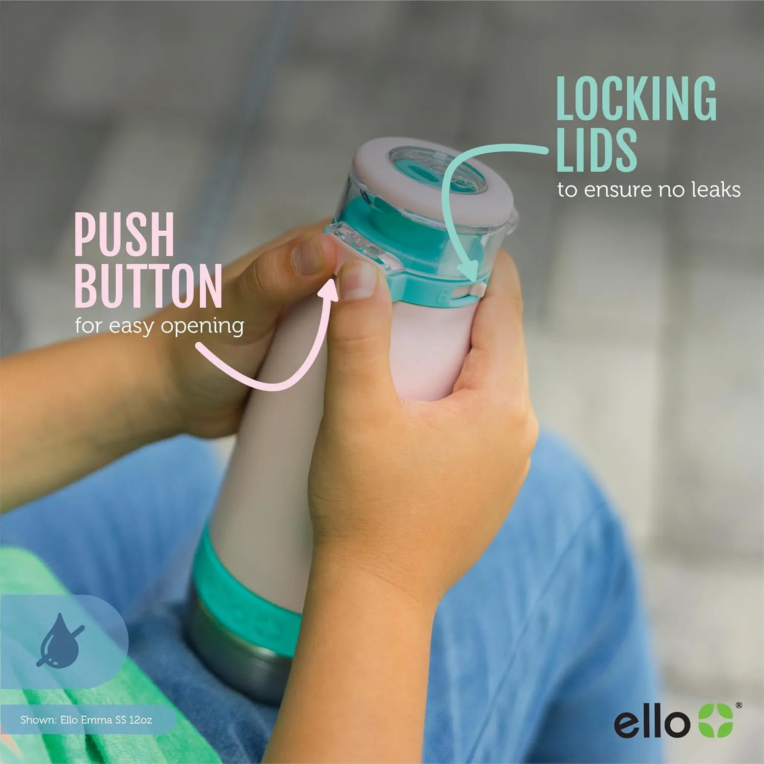 Ello Emma 14oz Vacuum Insulated Stainless Steel Kids Water Bottle with Straw and Built-in Carrying Handle and Leak-Proof Locking Lid for School Backpack, Lunchbox and Outdoor Sports, Sky