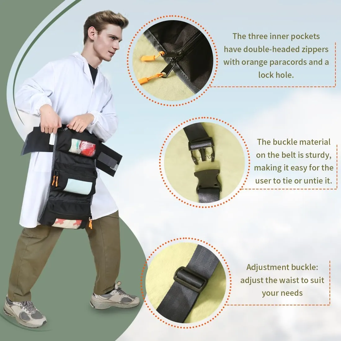 Empty First Aid Waist Bag Molle Medical Pouch with Belt, EMS Fanny Pack with Three-Piece System,IFAK Medical Bag for Camping,Hiking or Traveling (Black)