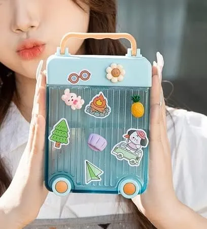 ERTISA 16oz Portable Flat Water Bottle transparent cold water chil ice - Cute Clear Water bottle Handbag Slim Flask (Blue)