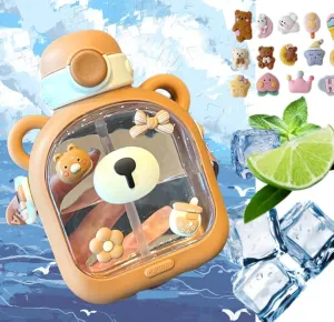 ERTISA 25oz Portable Clear Water Bottle transparent cold water chil ice - Cute Kawaii Bear Water Bottle Cross bodyTravel Mug Flask (Brown)