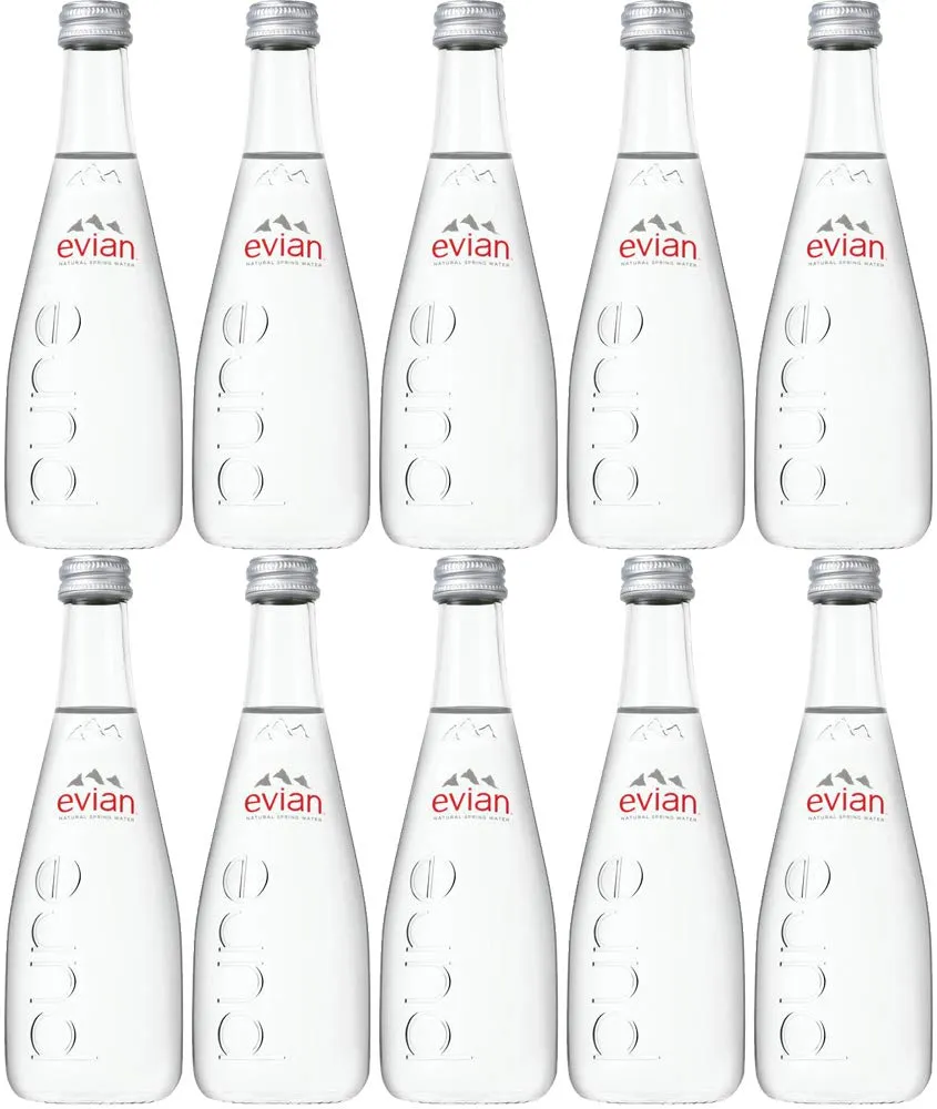 Evian Natural Spring Water, 11.2oz Glass Bottle (Pack of 10, Total of 112 Oz)