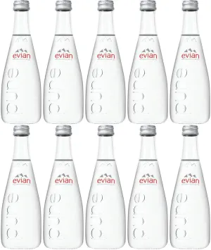 Evian Natural Spring Water, 11.2oz Glass Bottle (Pack of 10, Total of 112 Oz)