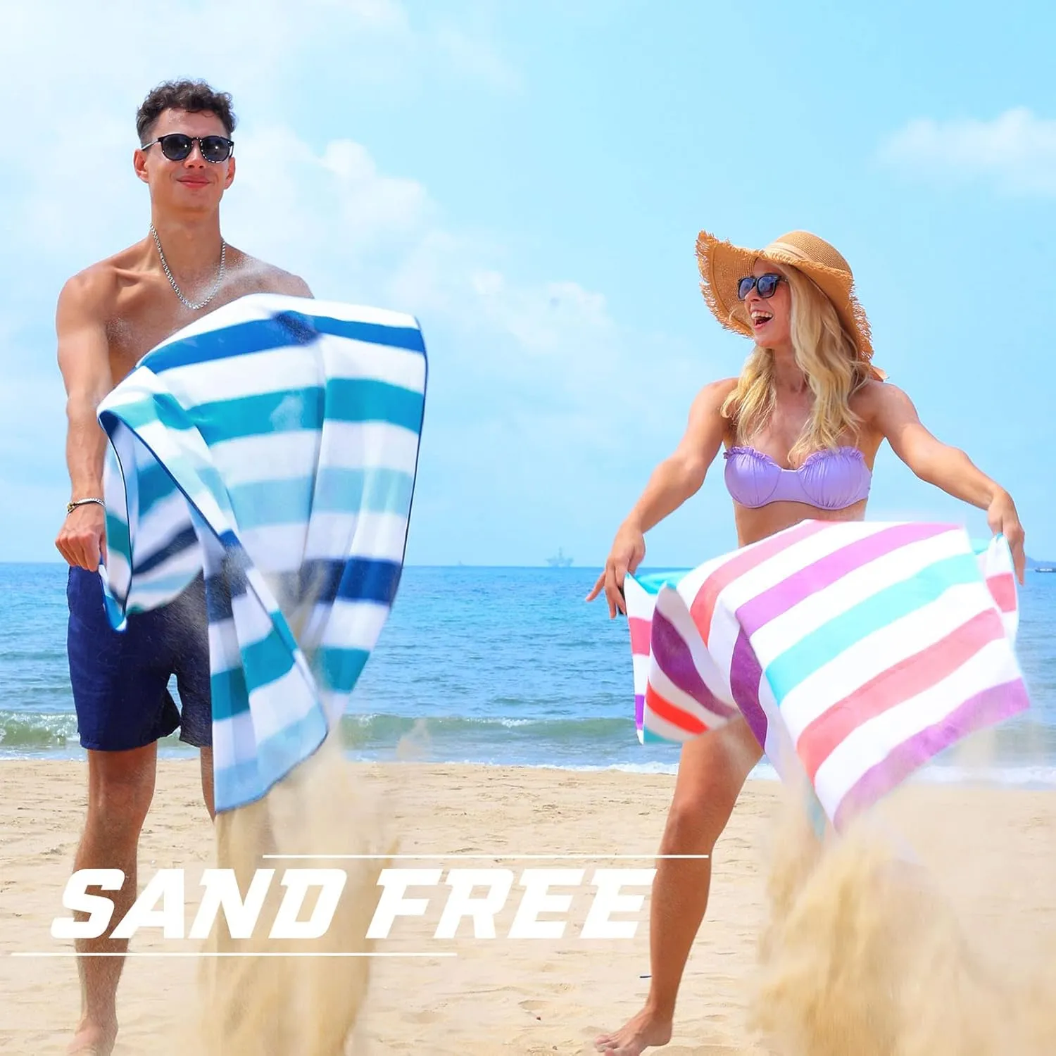 Exclusivo Mezcla 2 Pack Large Quick Dry Beach Towels, Microfiber Sand Free Cabana Stripe Pool Bath Swim Towel with Bag, Lightweight and Thin (Forest Green and Dark Purple, 30x60 Inches)