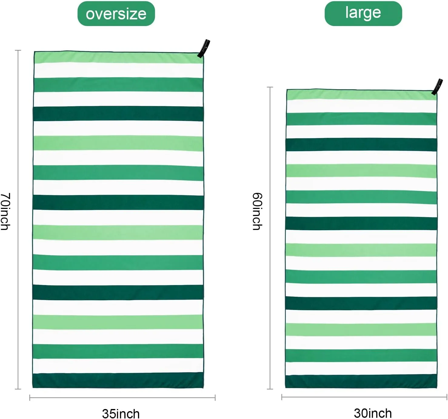 Exclusivo Mezcla 2 Pack Large Quick Dry Beach Towels, Microfiber Sand Free Cabana Stripe Pool Bath Swim Towel with Bag, Lightweight and Thin (Forest Green and Dark Purple, 30x60 Inches)
