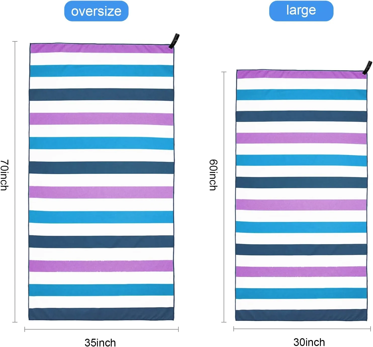 Exclusivo Mezcla 4 Pack Large Quick Dry Beach Towels, Microfiber Sand Free Cabana Stripe Pool Bath Swim Towel with Bag, Lightweight and Thin (Mixed Color, 30x60 Inches)