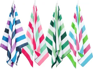 Exclusivo Mezcla 4 Pack Large Quick Dry Beach Towels, Microfiber Sand Free Cabana Stripe Pool Bath Swim Towel with Bag, Lightweight and Thin (Mixed Color, 30x60 Inches)