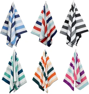 Exclusivo Mezcla 6 Pack Oversized Quick Dry Beach Towels, Microfiber Sand Free Cabana Stripe Pool Bath Swim Towel with Bag, Lightweight and Thin (Mixed Color, 35x70 Inches)